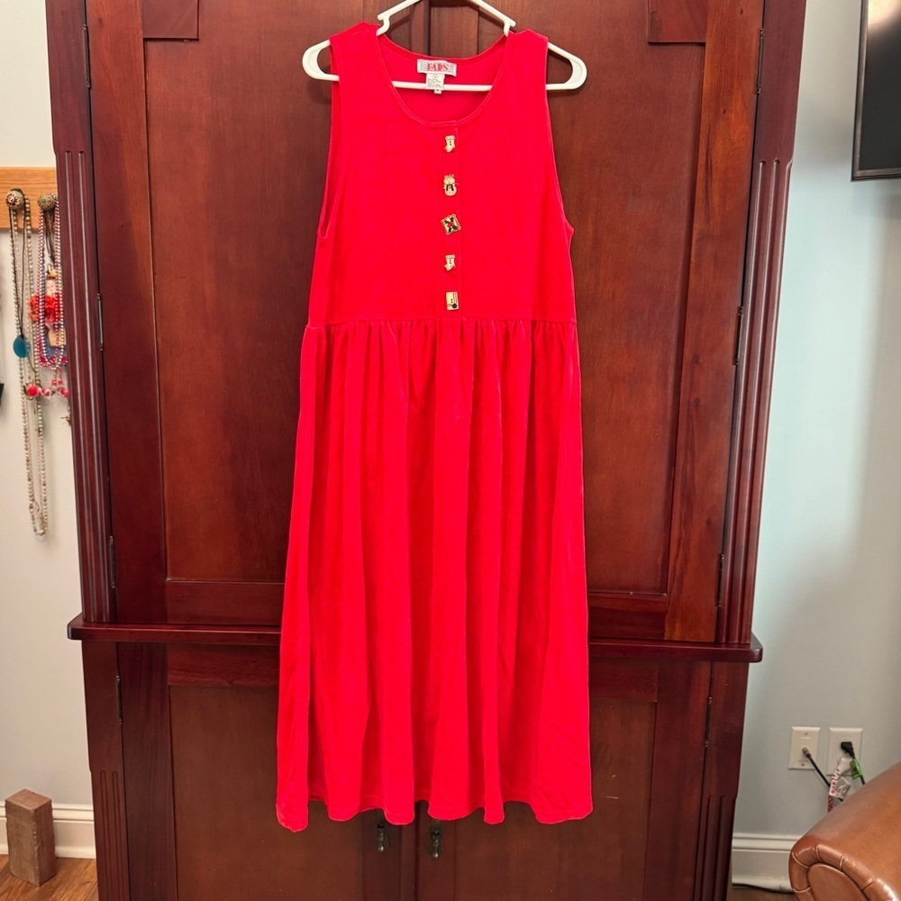 Vintage FADs Red Velvet Jumper Size Medium hand painted buttons